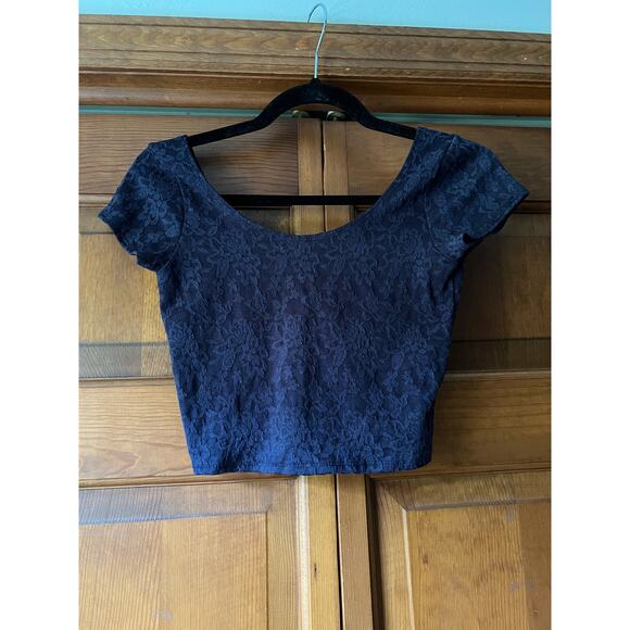 Abercrombie & Fitch Women Embroidery Floral Lace Cropped Blouse Top Blue Size S - Picture 3 of 10